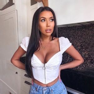 White zipper V neck top